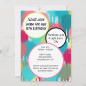 Invitation Painball rose, bleu et vert Anniversaire (Devant)
