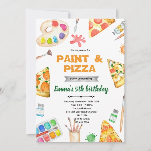 Invitation Paint and Pizza theme invite (Devant)