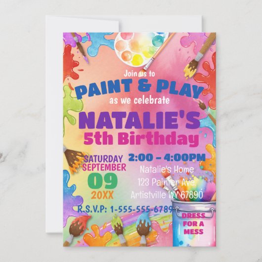 Invitation Paint and Play Kids Art Party Anniversaire Invitat (Devant)