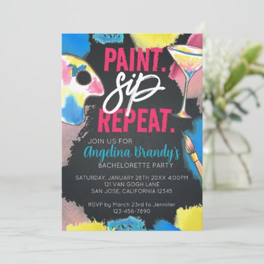 Invitation Paint and Sip Chalkboard Bachelorette Art Party (Debout devant)