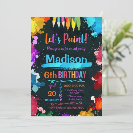 Invitation Paint Art Anniversaire Fête Noir (Debout devant)
