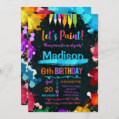 Invitation Paint Art Anniversaire Fête Noir (Devant / Derrière)