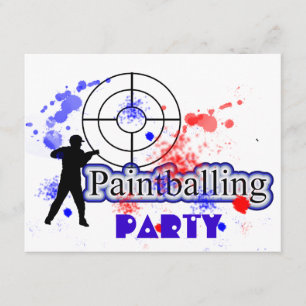 Invitation Paint Balling Party Red and Blue Paint Splats