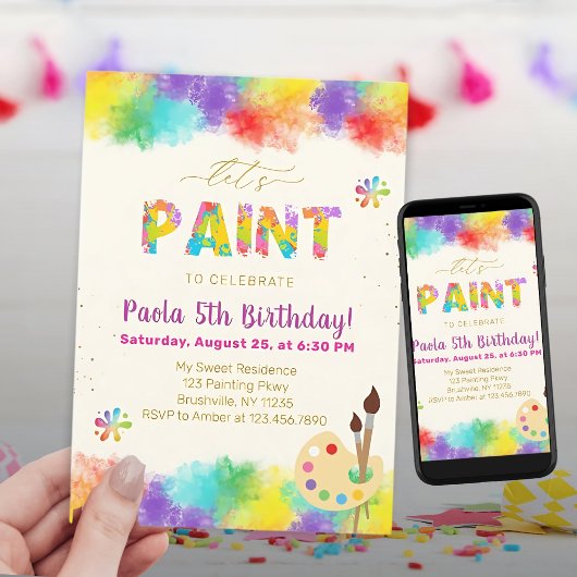 Invitation Paint Birthday Party - Art Birthday