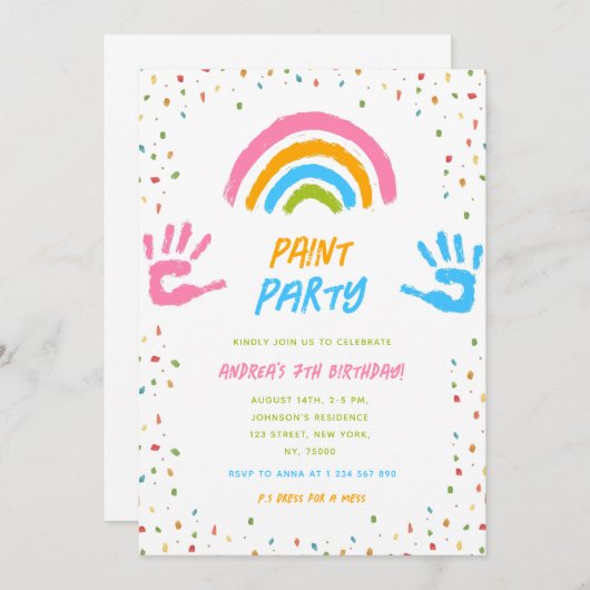 Invitation Paint Party N'importe quel âge Peinture d'un enfan (Devant / Derrière)