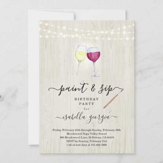 Invitation Paint & Sip Anniversaire, Enterrement de vie de je (Devant)