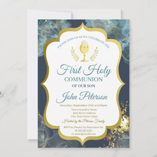 Invitation Paint Splash, Chalice Gold Première Communion Sain (Devant)