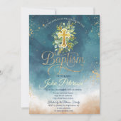Invitation Paint Splash Floral Cross Baptism (Devant)
