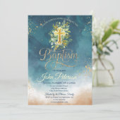 Invitation Paint Splash Floral Cross Baptism (Debout devant)