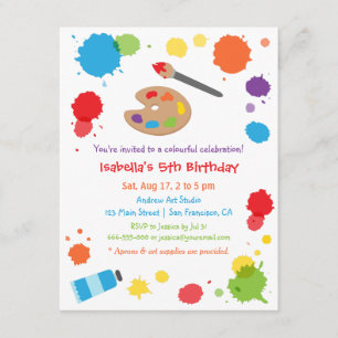 Invitation Paint Splats colorés Parti Anniversaire de enfant