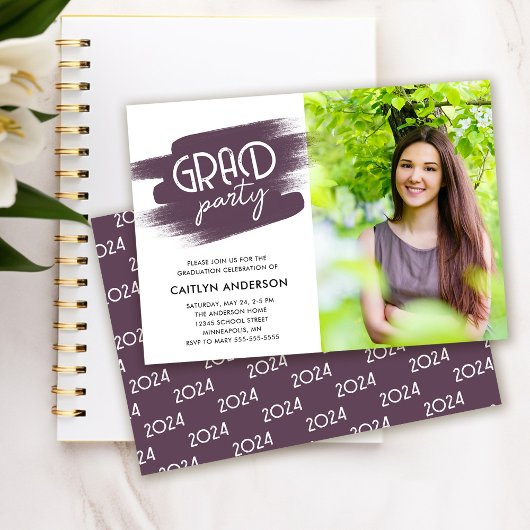 Invitation Paint Strokes Photo Grad Party