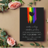 Invitation Paint Strokes Pride Drapeau & Black Heart Mariage