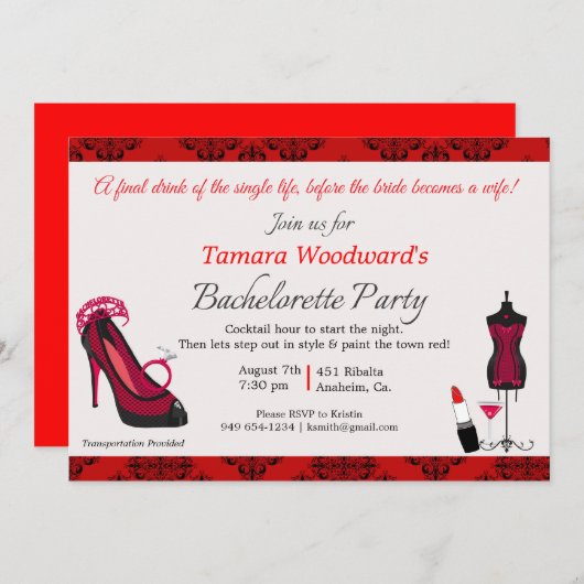 Invitation Paint the Town Bachelorette Party (Devant / Derrière)
