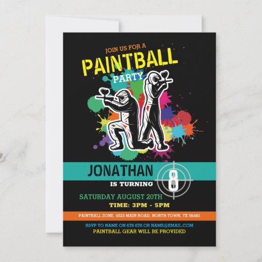 Invitation Paintball Anniversaire Paint Boys Girls (Devant)