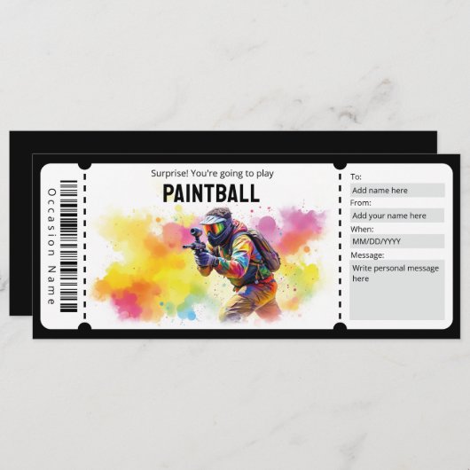 Invitation Paintball Ticket (Devant / Derrière)