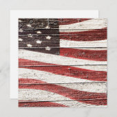 Invitation Painted American Flag on Rustic Wood Texture (Devant / Derrière)