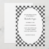 Invitation Painted Black and White Check Pattern Wedding (Devant / Derrière)