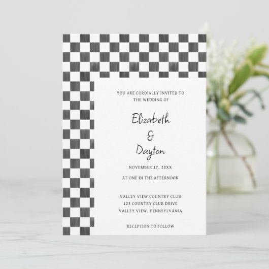 Invitation Painted Black and White Check Pattern Wedding (Debout devant)
