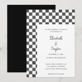 Invitation Painted Black and White Check Pattern Wedding (Devant / Derrière)