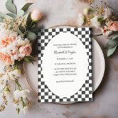 Invitation Painted Black and White Check Pattern Wedding