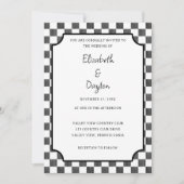Invitation Painted Black Checkerboard Pattern Wedding (Devant)
