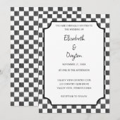 Invitation Painted Black Checkerboard Pattern Wedding (Devant / Derrière)