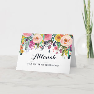 Invitation Painted Floral Be My Bridesmaid Greeting Card