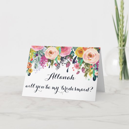 Invitation Painted Floral Be My Bridesmaid Greeting Card (Devant)
