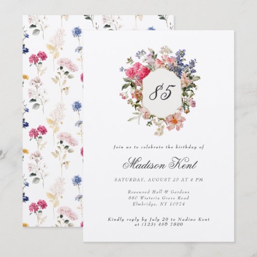 Invitation Painted Floral Crest 85e anniversaire (Devant / Derrière)