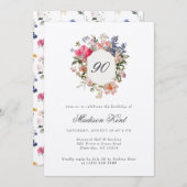 Invitation Painted Floral Crest 90e anniversaire (Devant / Derrière)