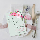 Invitation Painted Floral Rose Vert Douceur 16 Anniversaire