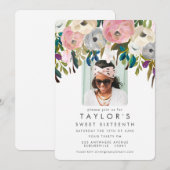 Invitation Painted Floral Sweet 16 Anniversaire Photo (Devant / Derrière)
