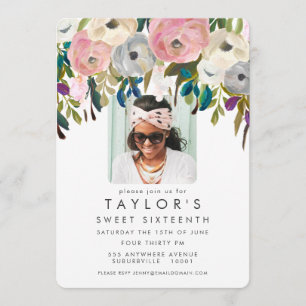Invitation Painted Floral Sweet 16 Anniversaire Photo