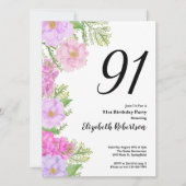 Invitation Painted Flower Custom Photo Template 91st Birthday (Devant)