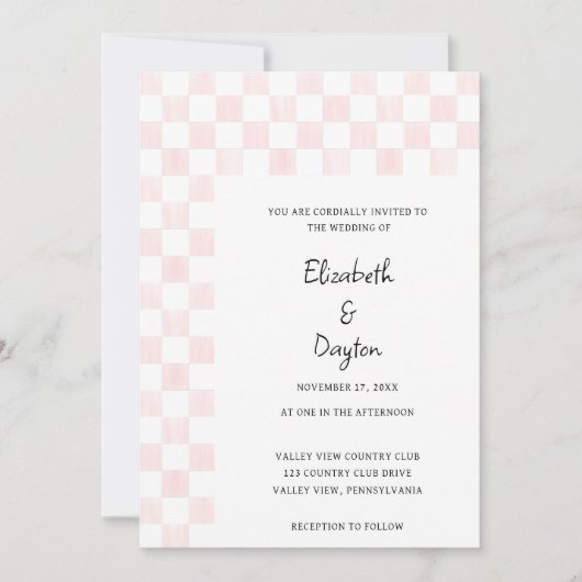 Invitation Painted Pink Checkerboard Pattern Wedding (Devant)