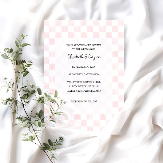Invitation Painted Pink Checkerboard Pattern Wedding