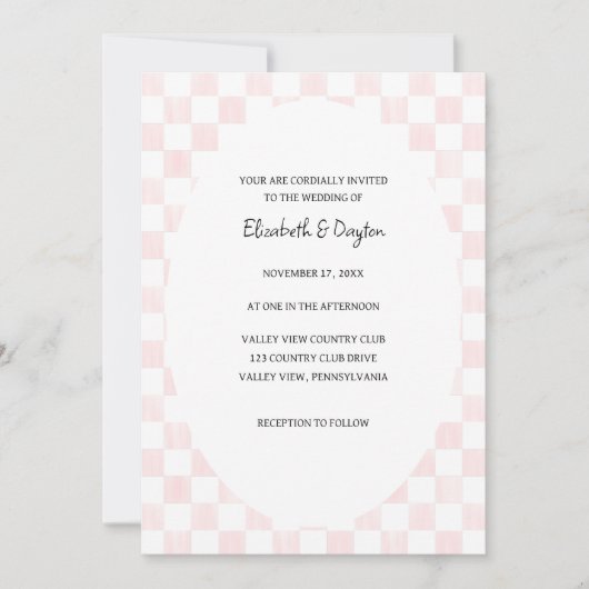 Invitation Painted Pink Checkerboard Pattern Wedding (Devant)