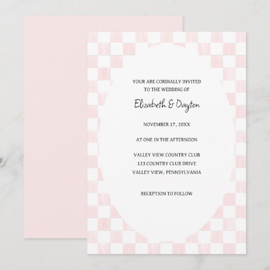 Invitation Painted Pink Checkerboard Pattern Wedding (Devant / Derrière)