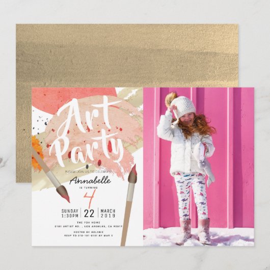 Invitation Painting Art Party Modern Chic Girl Photo Annivers (Devant / Derrière)