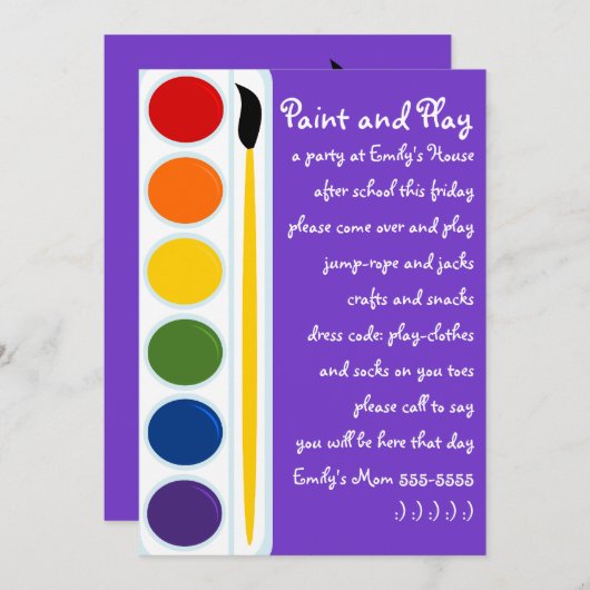 Invitation Paints and Brushes (Devant / Derrière)