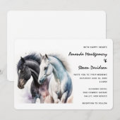 Invitation Paire de cheval noir et blanc en aquarelle (Devant / Derrière)