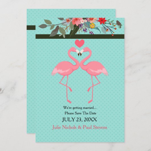 Invitation Paire de Flamants Roses (Devant / Derrière)
