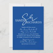 Invitation Paire de monogrammes bleu blanc écriture mariage (Devant)