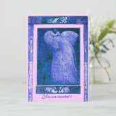 Invitation Paire de paons MONOGRAMME AMOUR MARIAGE , bleu bla (Debout devant)