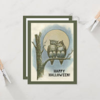 Paire d'Halloween vintage de hibou assis Lune de n