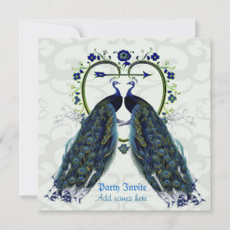 Invitation Paire étonnante de Peacocks amour cadre coeur orné