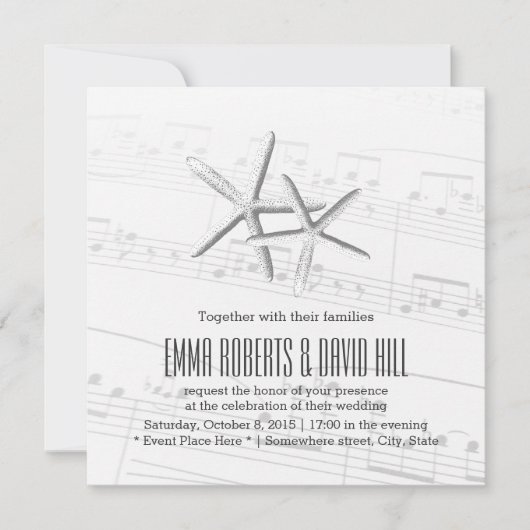 Invitation Paires élégantes de mariage musical d'étoiles de (Devant)