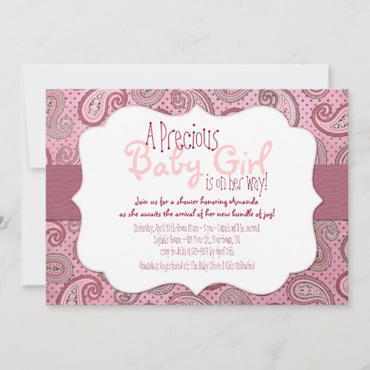 Invitation Paisley Baby Girl Shower (Devant)