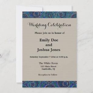 Invitation Paisley Bleu Indien Boho Classique Vintage