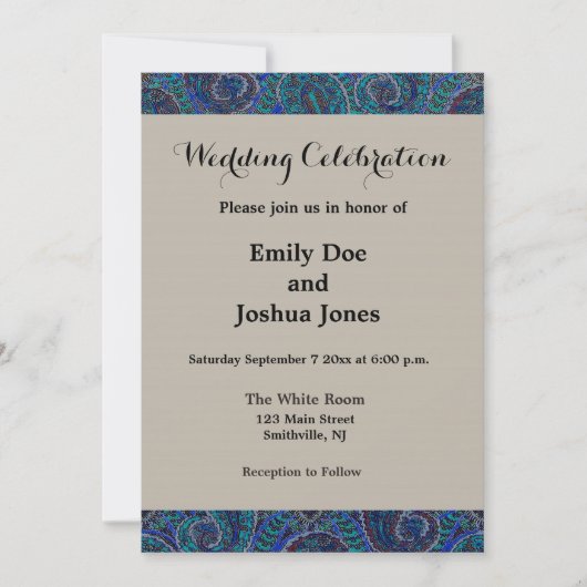 Invitation Paisley Bleu Indien Boho Classique Vintage (Devant)